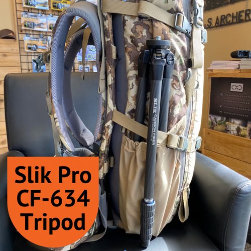 Slik 634 pro carbon fiber tripod on Multicam Exo Mountain Gear 3200 backpack