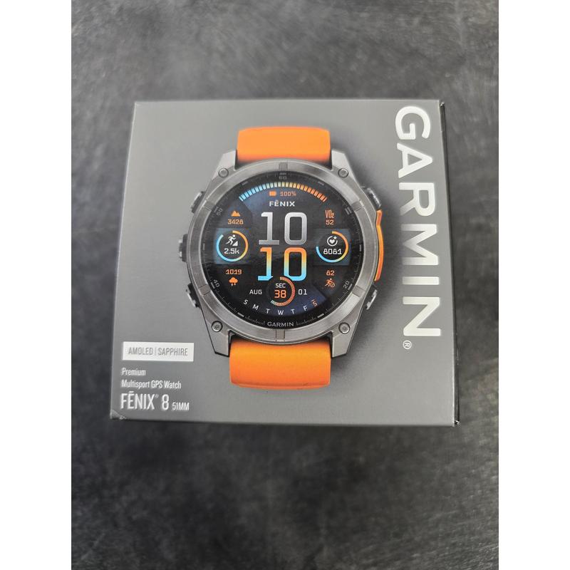 Garmin Fenix 8 AMOLED Sapphire Bare Ti with orange band -Open Box